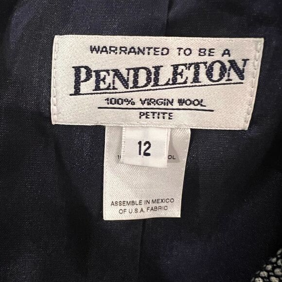 Vintage Pendleton Wool Blazer Navy Herringbone Padded Shoulders, size 12 - Picture 11 of 11